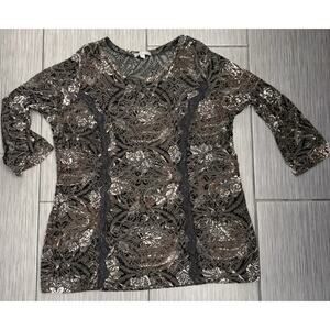 Roz & Ali Women’s Black Velvet Burnout Shirt With Lace Size 1X Whimsigoth Witchy